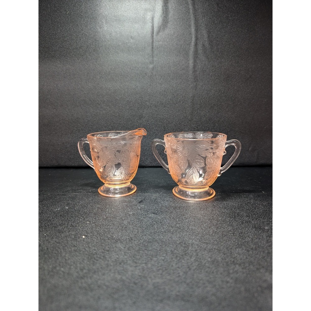 Macbeth Evans Pink Dogwood Sugar And Creamer Set, Depression Glass, Home Decor‎